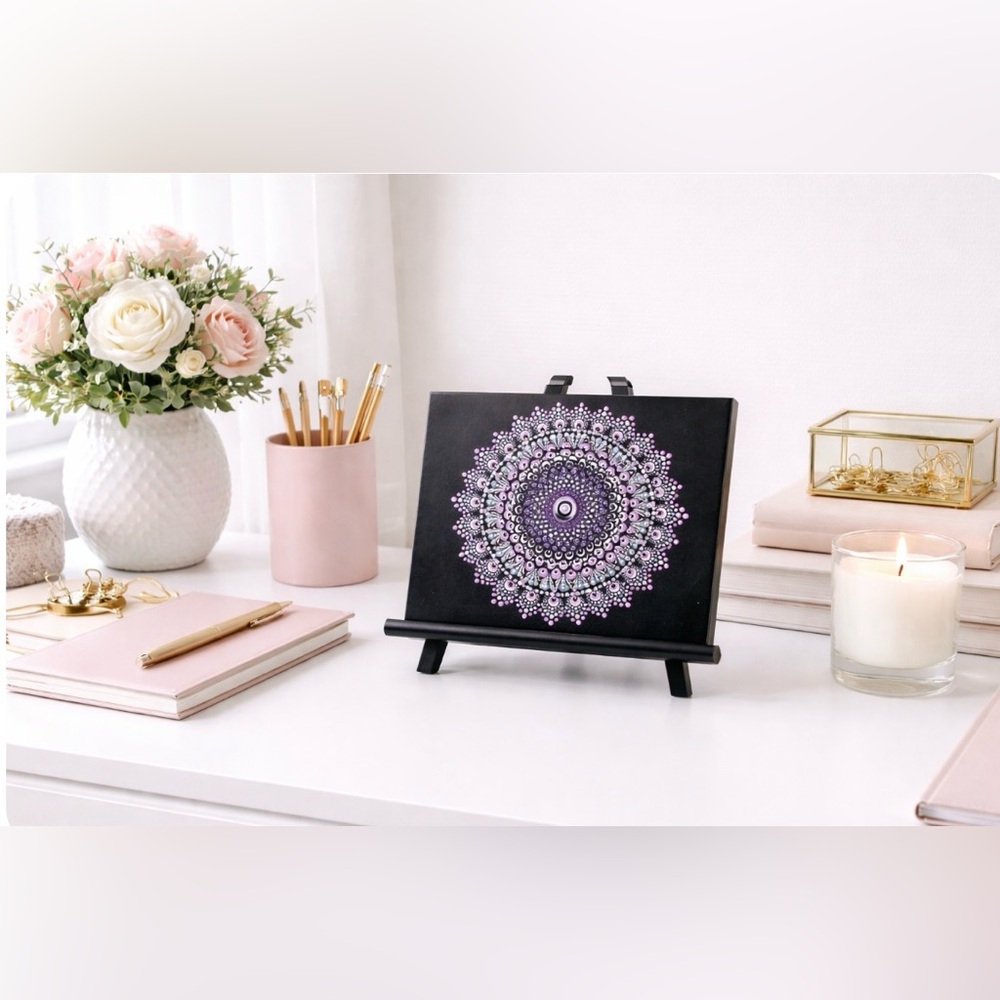 Mandala dotting art. Recycled picture frame with Stand, painted on the glass.